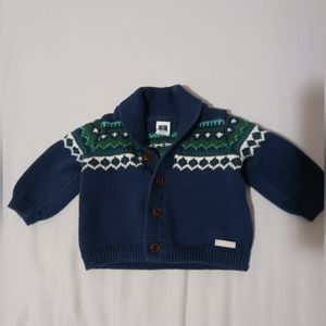 Janie and Jack Boys 0-3 Months Navy Green White Fair Isle 3 Button Sweater EUC